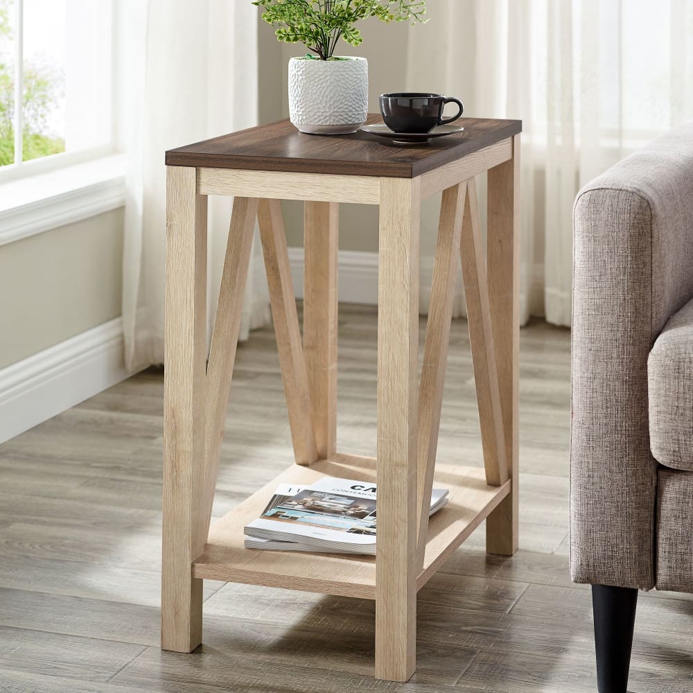 W. Trends 48 Modern Farmhouse Open Storage A-Frame Side Table - Home/Furniture/Living Room Furniture/Accent Furniture/Accent & Coffee