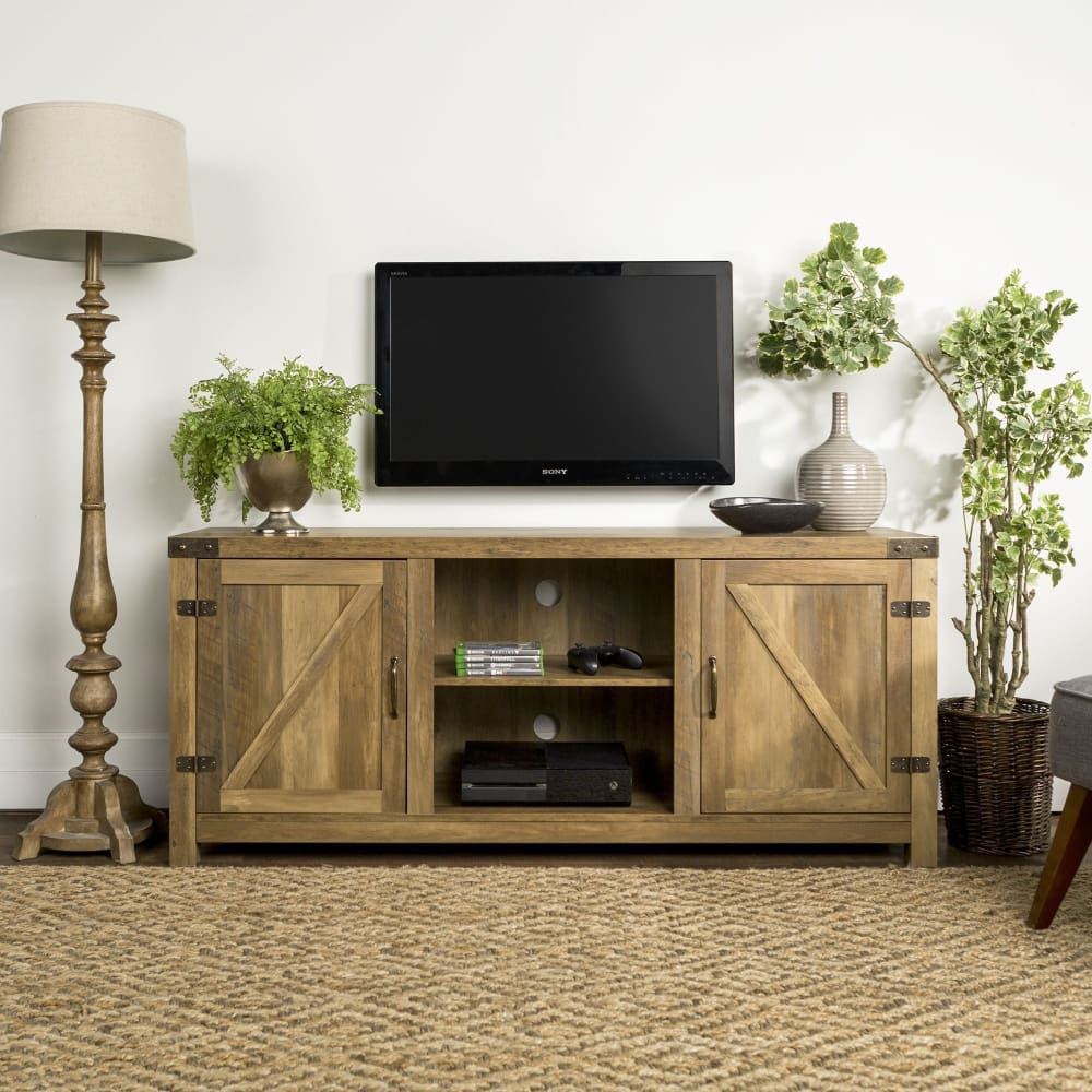 W. Trends 58 Farmhouse 2 Barn Door TV Stand for Most TV’s up to 65 - Rustic Oak - W. Trends