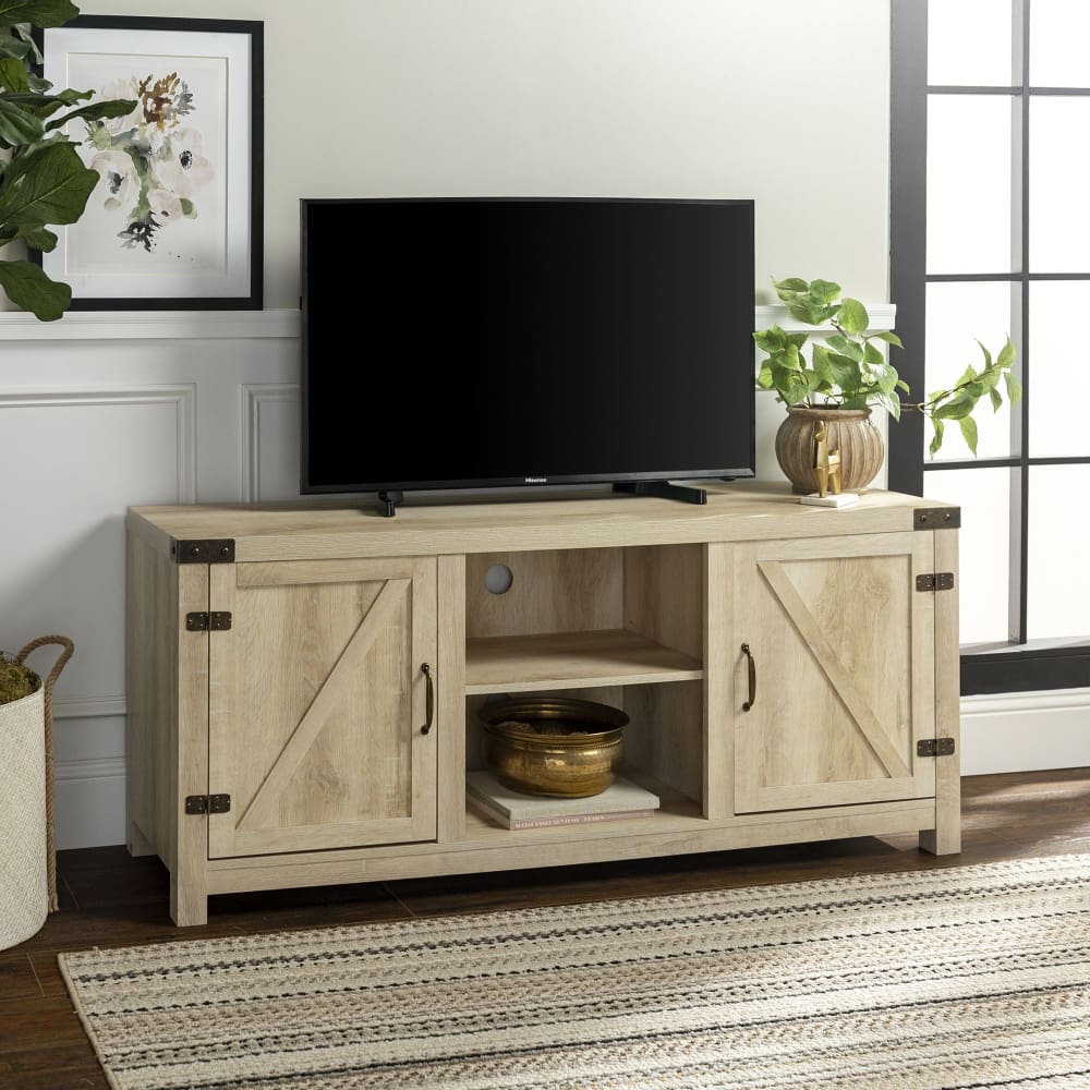 W. Trends 58 Farmhouse 2 Barn Door TV Stand for Most TV’s up to 65 - White Oak - W. Trends