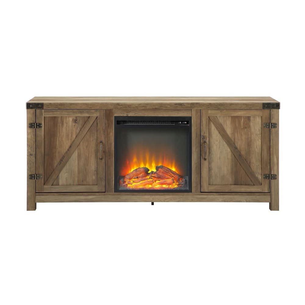 W. Trends 58 Farmhouse Barn Door Fireplace TV Stand for Most TV’s up to 65 - Rustic Oak - W. Trends