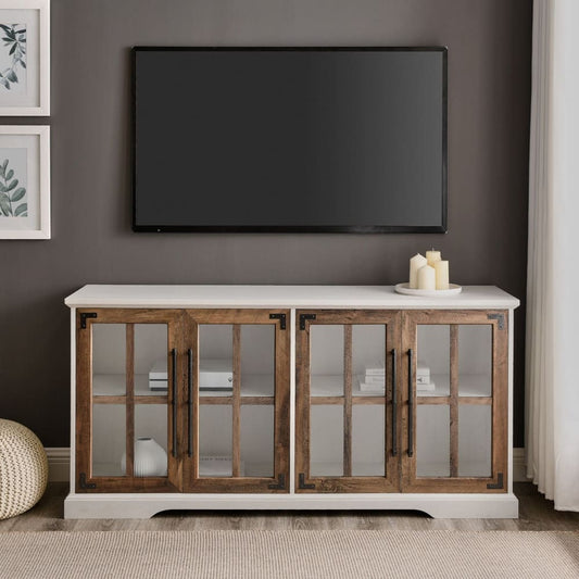 W. Trends W. Trends 58 Modern Farmhouse Window Pane Door TV Stand for TVs up to 65 - Brushed White/Reclaimed Barnwood - Home/Furniture/TV