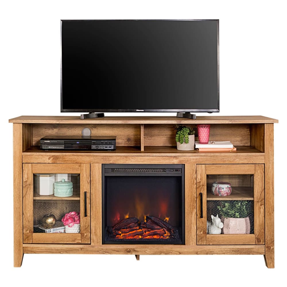 W. Trends 58 Transitional Glass Door Fireplace Tall TV Stand for Most TV’s up to 65 - Barnwood - W. Trends