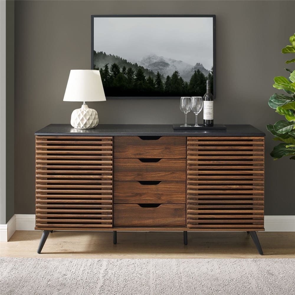 W. Trends 59 Modern Boho Sliding Slat Door 4 Drawer TV Stand for TVs up to 65 - Dark Walnut/Ebony - Home/Home/Big Home Savings/Furniture