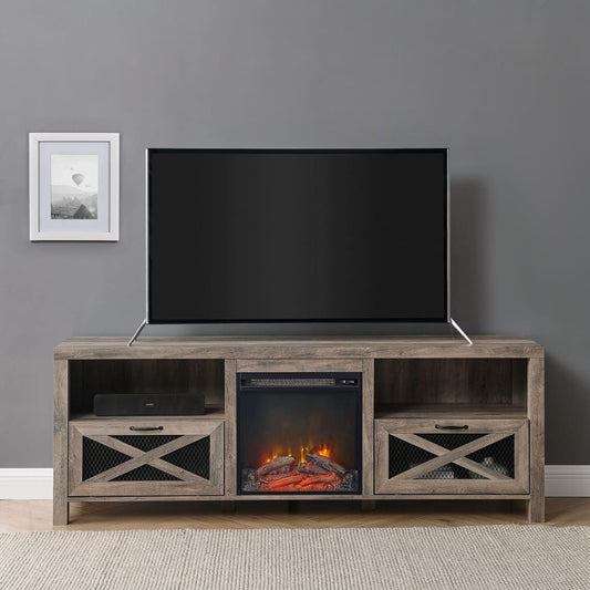 W. Trends W. Trends 70 Modern Farmhouse Metal Mesh Drop Door TV Stand for Most TV’s up to 80 - Grey Wash - Home/Furniture/TV Stands & Media