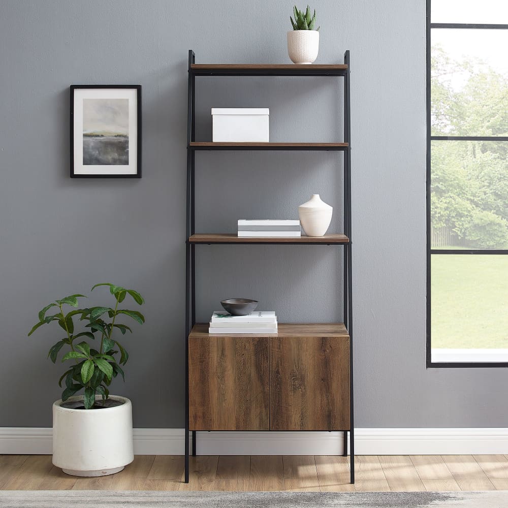 W. Trends 72 Industrial Ladder Storage Bookcase with Cabinet - Brown - W. Trends