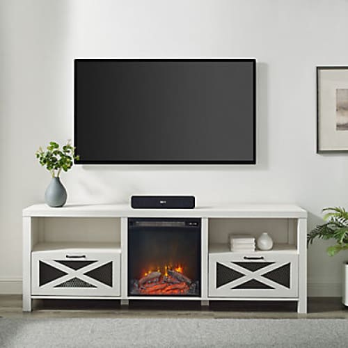 W. Trends Farmhouse Drop Door Electric Fireplace TV Stand for TVs up to 80 - Brushed White - Home/Furniture/TV Stands & Media Centers/TV