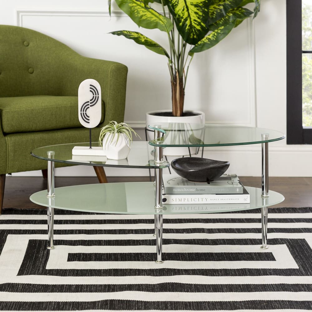W. Trends Multi Upper Level Glass Wave Coffee Table - Chrome - W. Trends