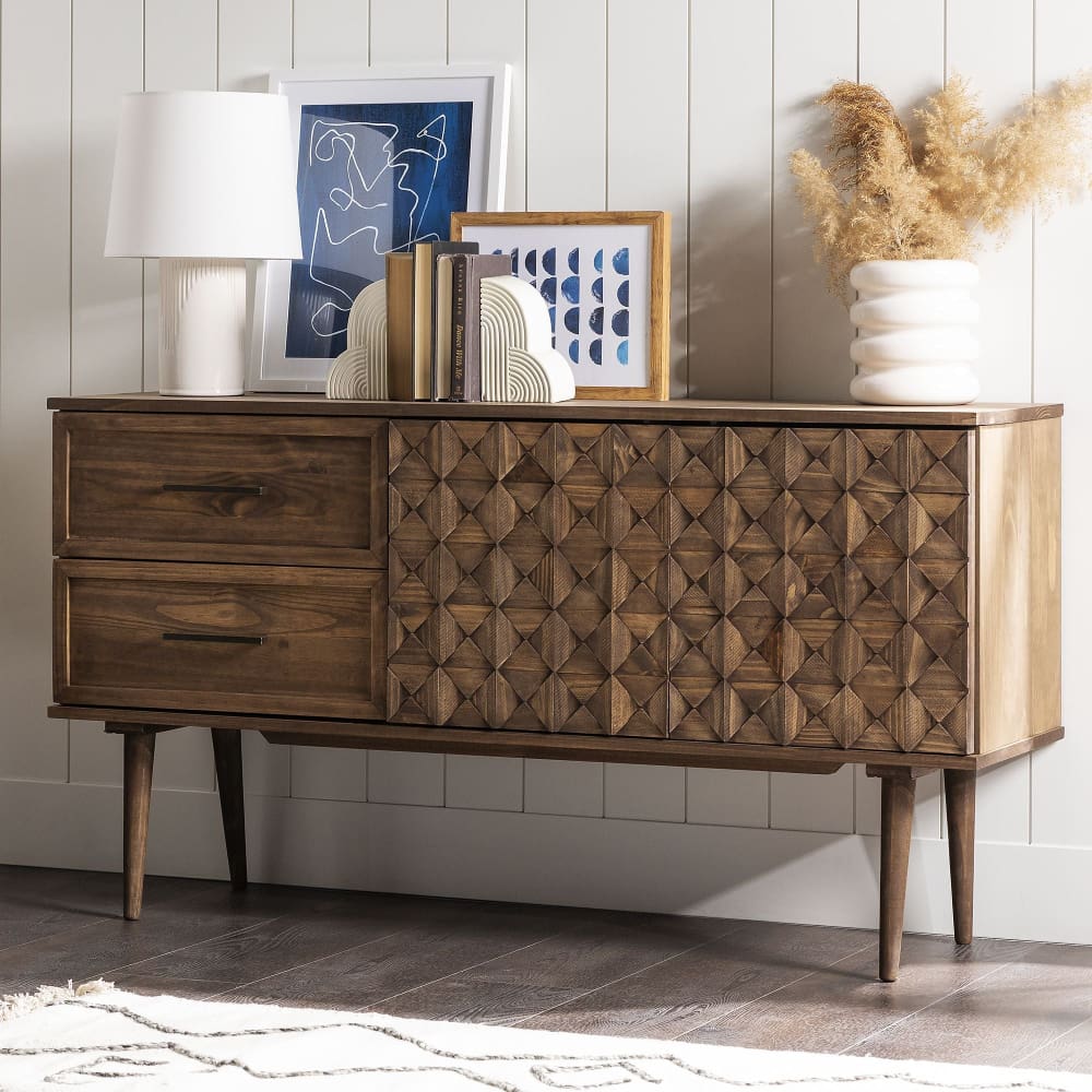 W. Trends Tessa 58 Solid Wood Two Drawer Prism Sideboard - Home/Furniture/Living Room Furniture/Accent Furniture/Accent & Coffee Tables/ -