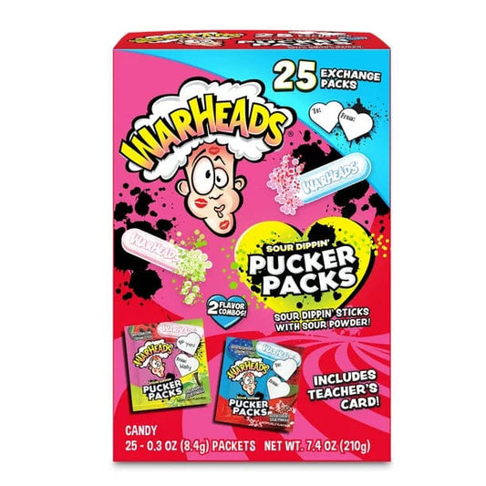 WARHEADS Sour Dippin’ Pucker Packs 25pk Valentines Classroom Exchange Box 7.4oz - WARHEADS