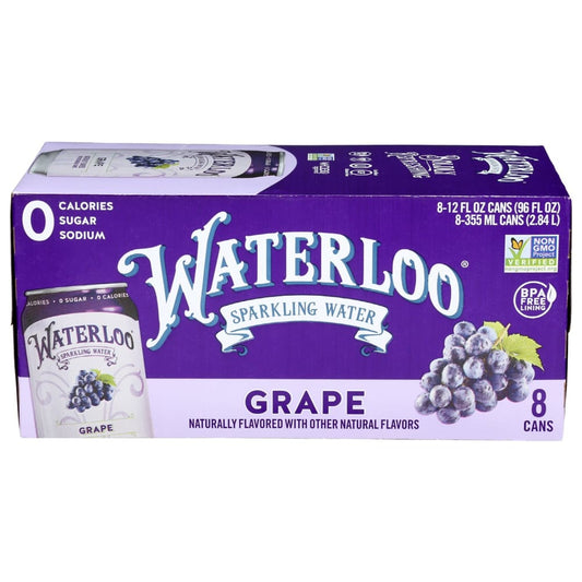 WATERLOO SPARKLING WATER: Water Sparkling Grape 8Pk 96 FO (Pack of 5) - Grocery > Beverages > Water > Sparkling Water - WATERLOO SPARKLING