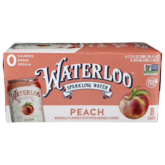 WATERLOO SPARKLING WATER: Water Sprkl Peach 8Pk 96 FO (Pack of 5) - Grocery > Beverages > Coffee Tea & Hot Cocoa > Sparkling Water -