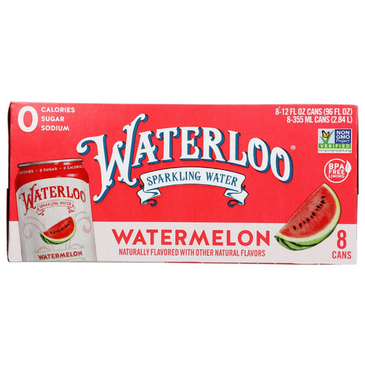 WATERLOO SPARKLING WATER: Water Sprklg Watrmln 8Pk 96 FO (Pack of 5) - Grocery > Beverages > Water > Sparkling Water - WATERLOO SPARKLING