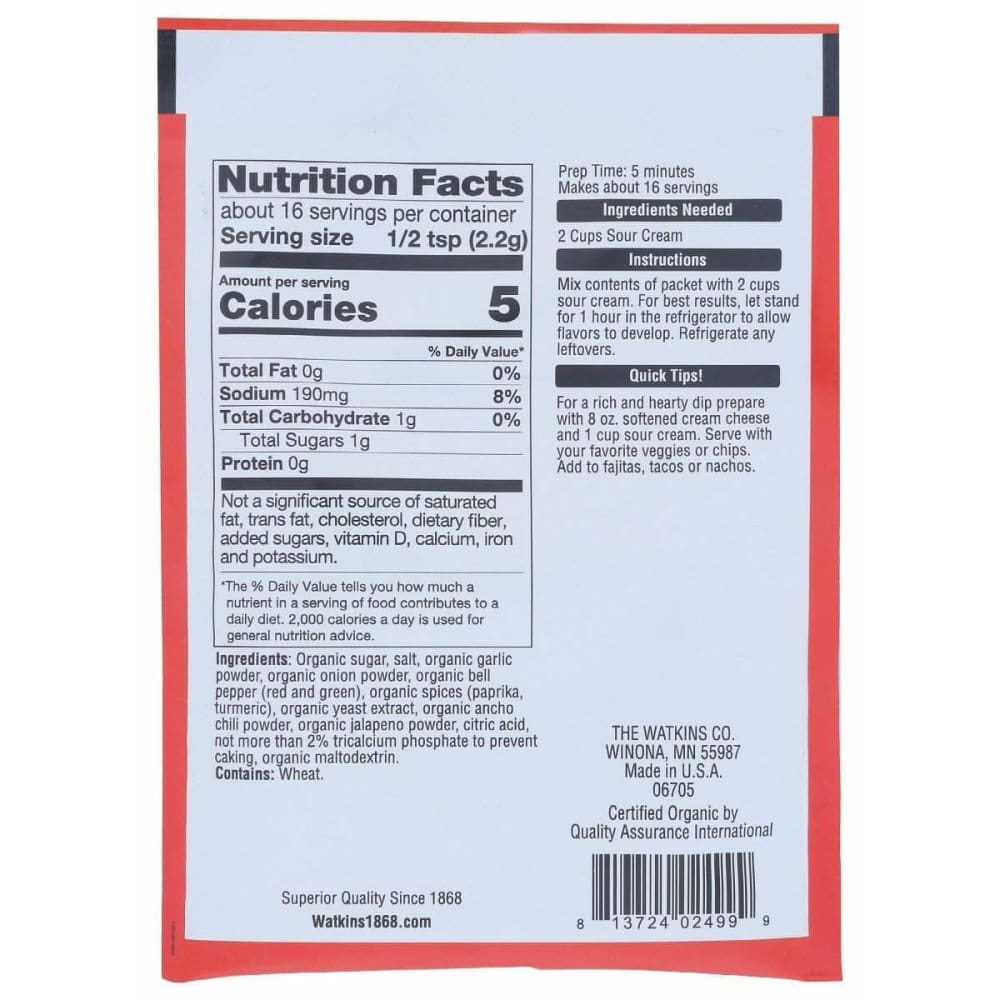 WATKINS Watkins Mix Dip Slsa Sr Crm Org, 1.23 Oz