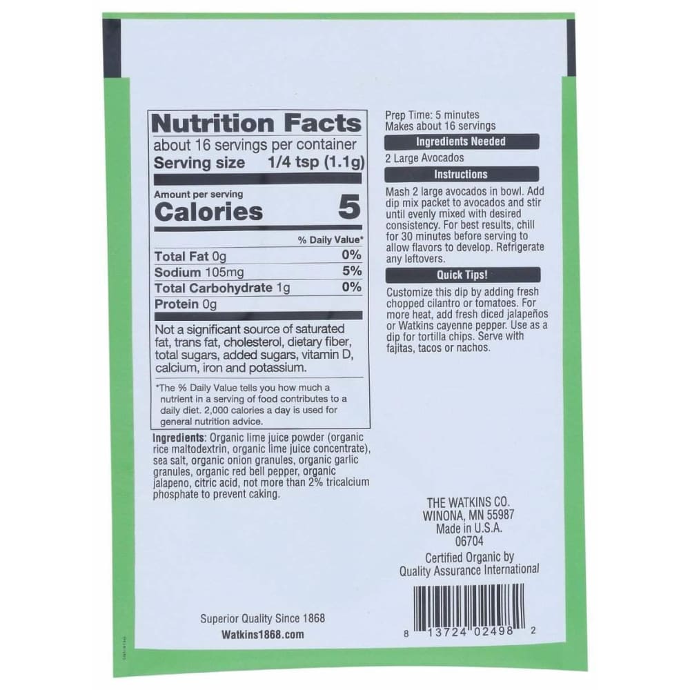 WATKINS Watkins Mix Guacamole Dip Org, 0.63 Oz