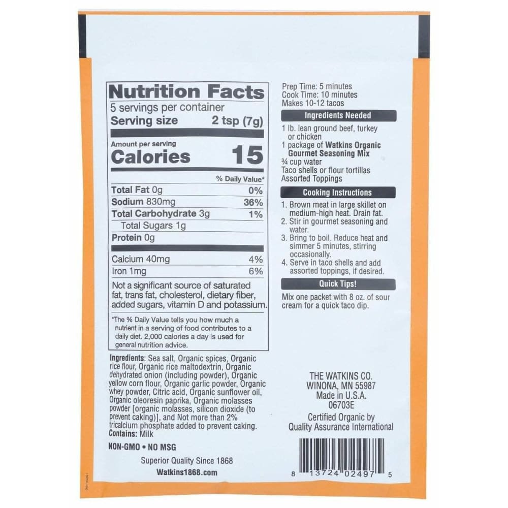 WATKINS Watkins Organic Taco Seasoning Mix, 1.25 Oz