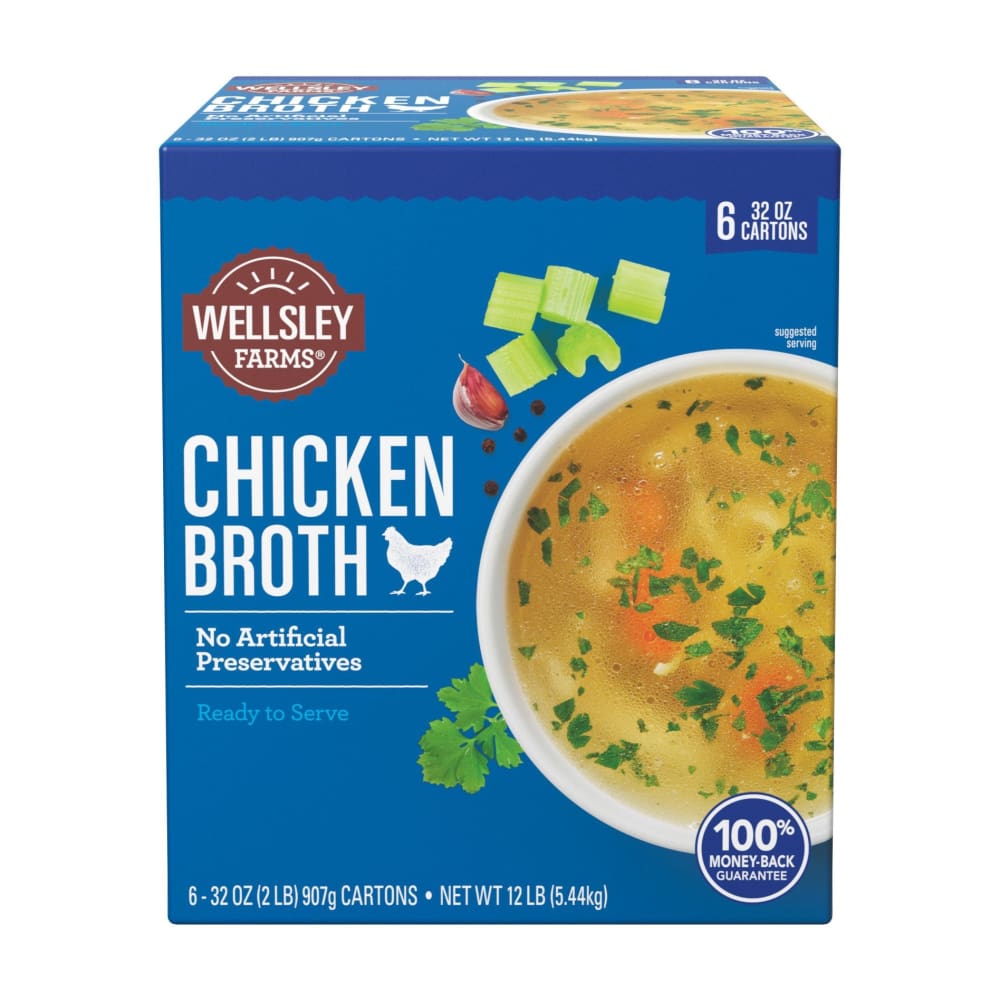 Wellsley Farms Chicken Broth Cartons 6 ct./32 oz. - Home/Grocery Household & Pet/Canned & Packaged Food/Canned & Jarred Food/Chilis Soups &