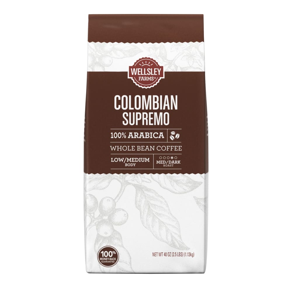 Wellsley Farms Colombian Supremo Whole Bean Coffee 40 oz. - Home/Grocery Household & Pet/Coffee Tea & Creamer/Coffee/ - Wellsley Farms