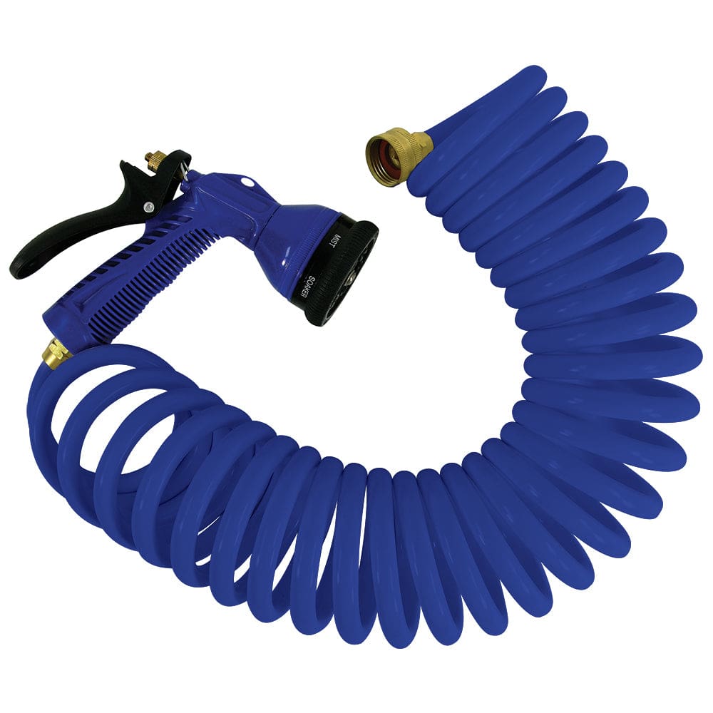 Whitecap 25’ Blue Coiled Hose w/ Adjustable Nozzle - Marine Plumbing & Ventilation | Washdown / Pressure Pumps,Boat Outfitting | Cleaning -