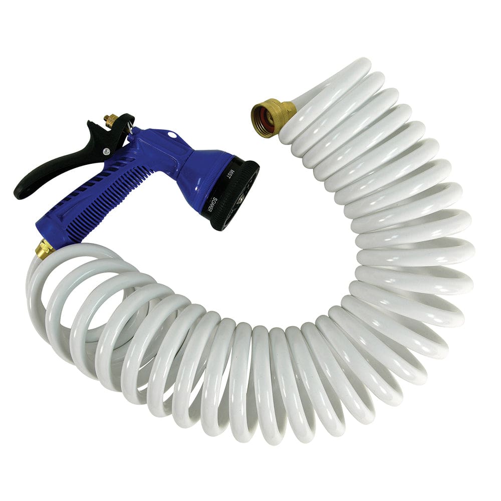 Whitecap 25’ White Coiled Hose w/ Adjustable Nozzle - Marine Plumbing & Ventilation | Washdown / Pressure Pumps,Boat Outfitting | Cleaning -