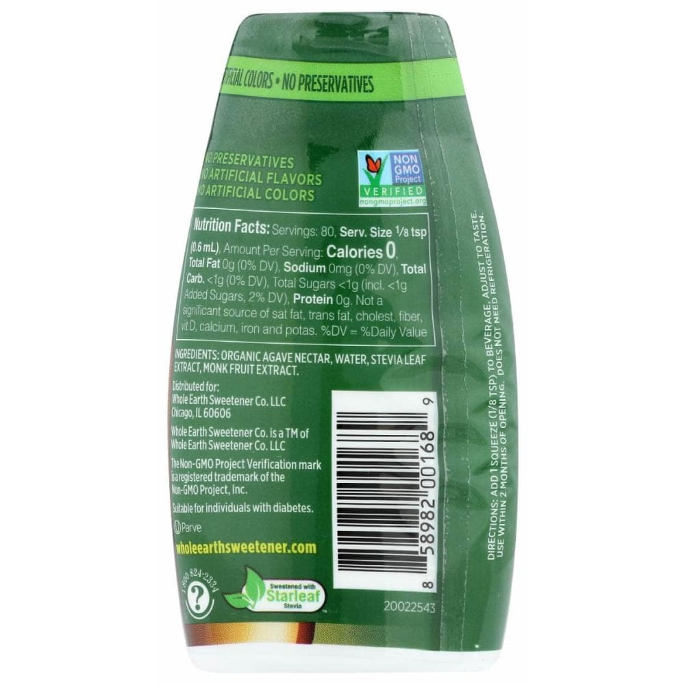WHOLE EARTH Grocery > Cooking & Baking > Sugars & Sweeteners WHOLE EARTH Stevia and Monk Fruit Liquid Sweetener Original, 1.62 oz