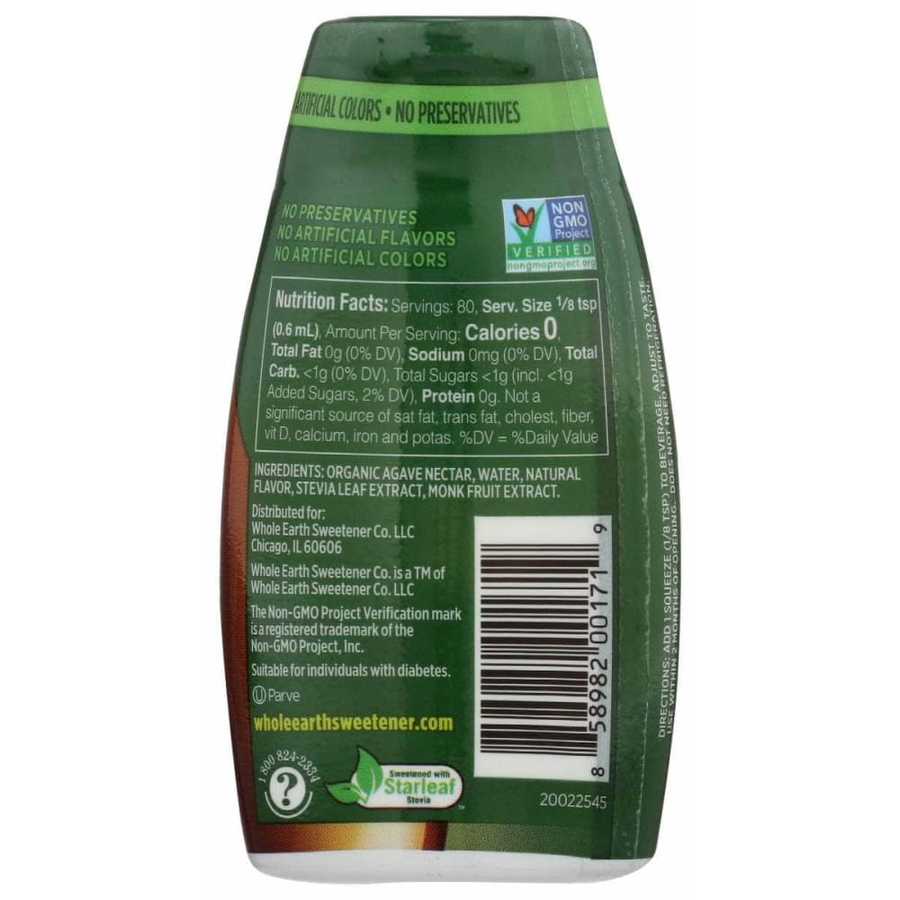 WHOLE EARTH Grocery > Cooking & Baking > Sugars & Sweeteners WHOLE EARTH Stevia and Monk Fruit Liquid Sweetener Vanilla Flavor, 1.62 oz