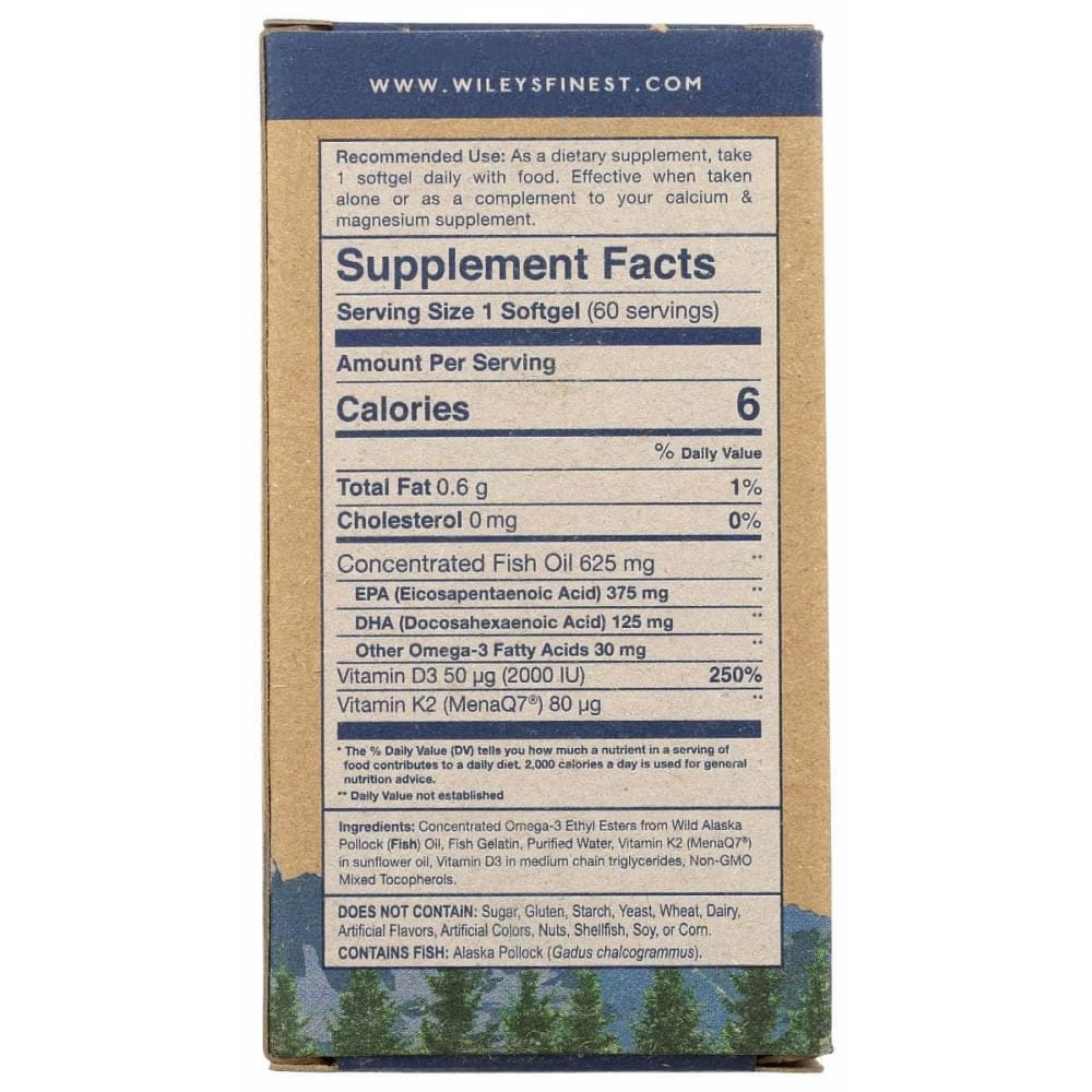 WILEYS FINEST Vitamins & Supplements > Vitamins & Minerals WILEYS FINEST: Vitamin K2 Wild Alaskan Fish Oil, 60 sg