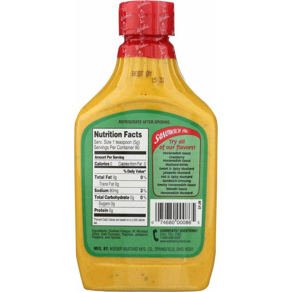 Woebers Woeber's Sandwich Pal Jalapeno Mustard, 16 oz