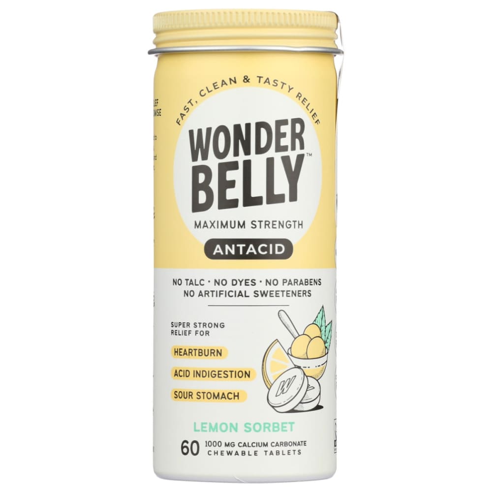 WONDERBELLY: Lemon Sorbet Antacid Chews 60 tb (Pack of 3) - Vitamins & Supplements > Digestive Supplements - WONDERBELLY