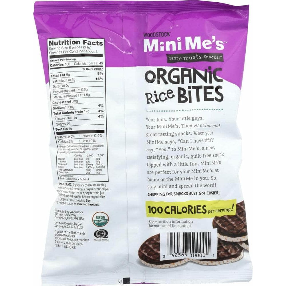 WOODSTOCK Grocery > Snacks > Cookies WOODSTOCK: Rice Bites Dark Chocolate Sea Salt Organic, 2.1 oz