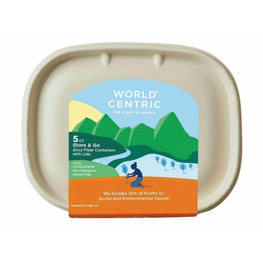 WORLD CENTRIC Household Products > DISPOSABLE CUPS & DINNERWARE WORLD CENTRIC: 20 Oz Fiber Containers with Lids, 5 ct