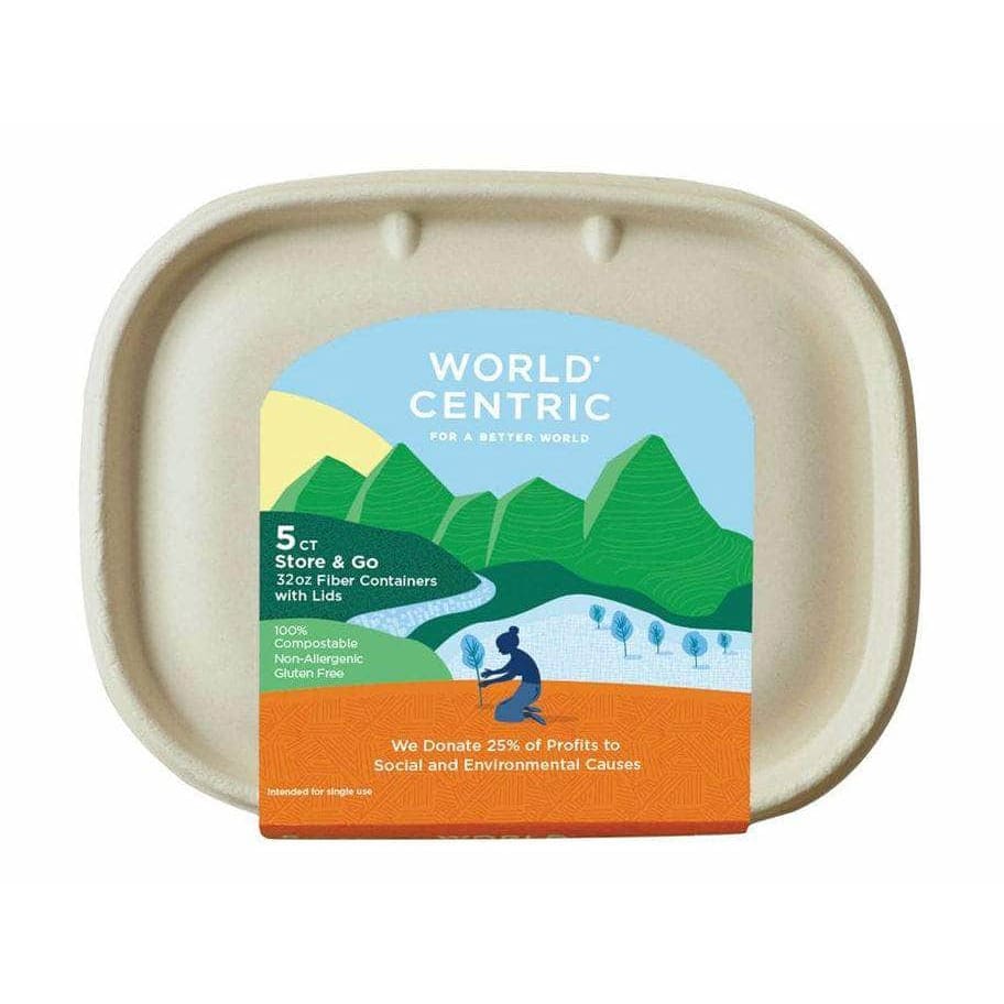 WORLD CENTRIC Household Products > DISPOSABLE CUPS & DINNERWARE WORLD CENTRIC: 32 Oz Fiber Containers with Lids, 5 ct