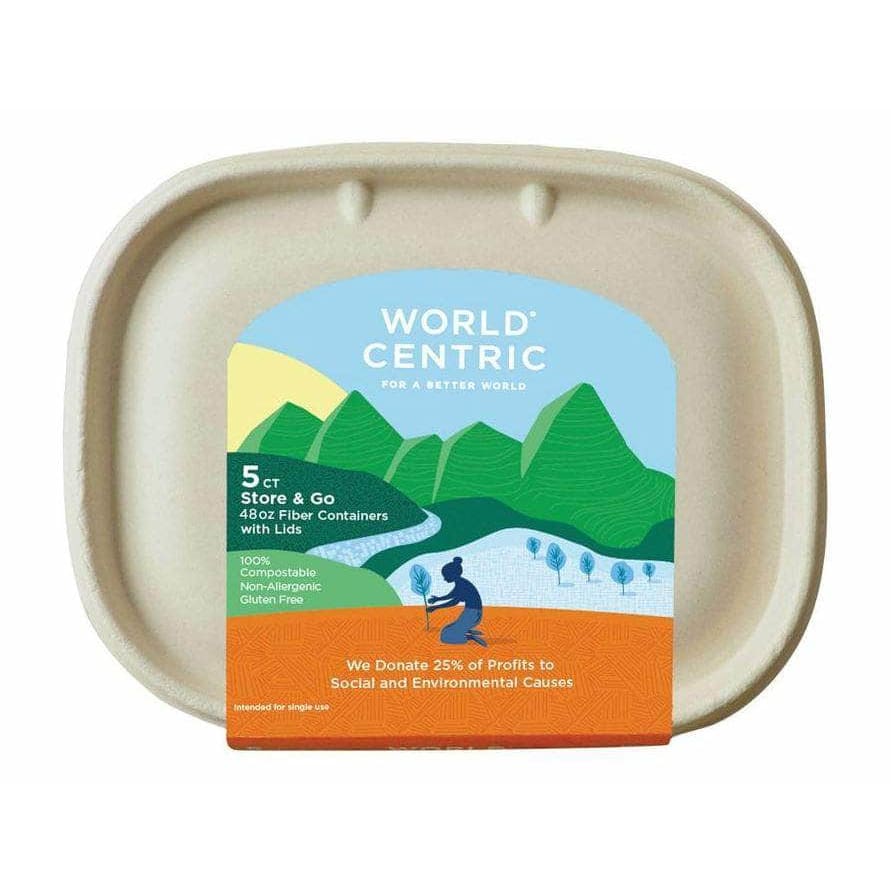 WORLD CENTRIC Household Products > DISPOSABLE CUPS & DINNERWARE WORLD CENTRIC: 48 Oz Fiber Containers with Lids, 5 ct