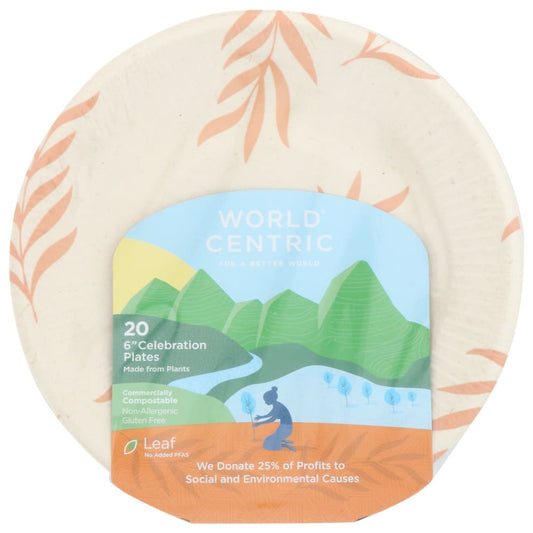 WORLD CENTRIC: Compostable Celebration Plate 6 Inches 20 pc (Pack of 5) - General Merchandise > HOUSEHOLD PRODUCTS > DISPOSABLE CUPS &
