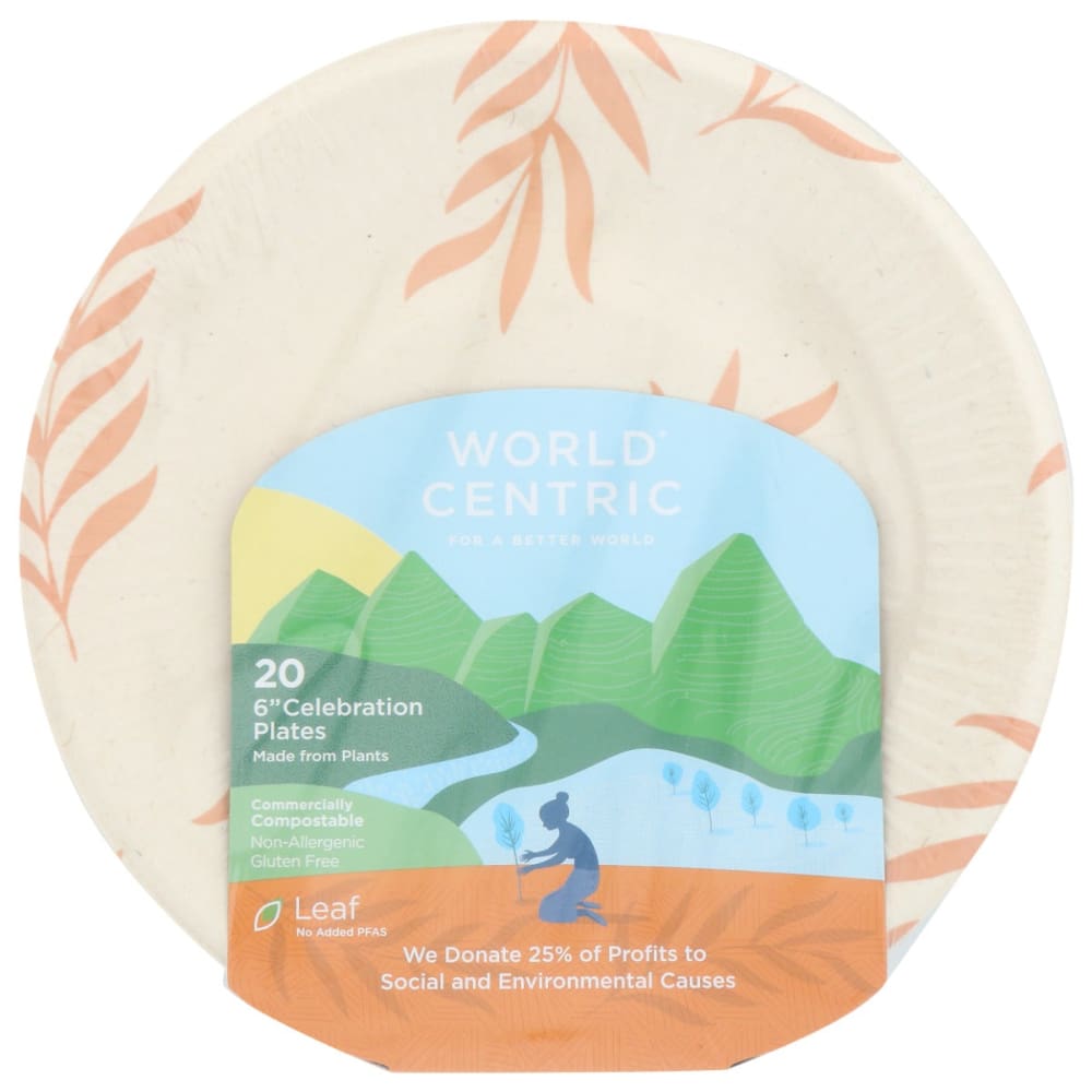 WORLD CENTRIC: Compostable Celebration Plate 6 Inches 20 pc (Pack of 5) - General Merchandise > HOUSEHOLD PRODUCTS > DISPOSABLE CUPS &