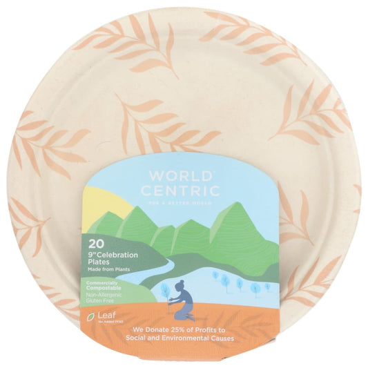 WORLD CENTRIC: Compostable Celebration Plate 9 Inches 20 pc (Pack of 4) - General Merchandise > HOUSEHOLD PRODUCTS > DISPOSABLE CUPS &