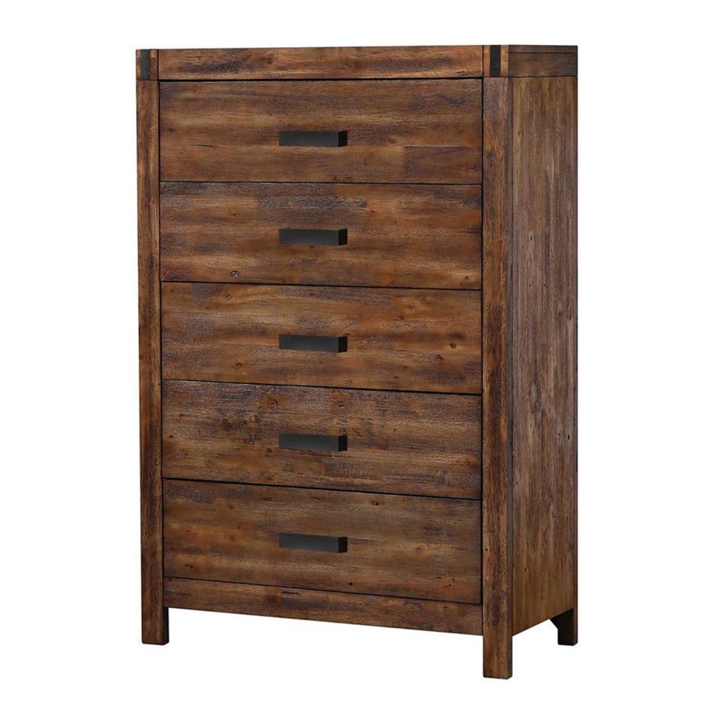 Wren 5-Drawer Rubberwood Chest with Espresso Drawer Pulls Chestnut - Modern Farmhouse - Wren