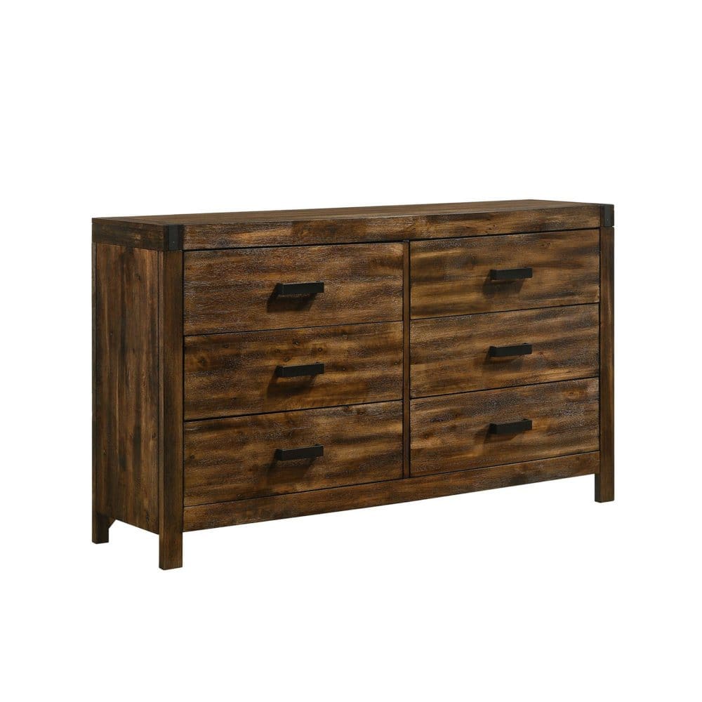 Wren 6-Drawer Rubberwood Dresser with Espresso Drawer Pulls Chestnut - Modern Farmhouse - Wren