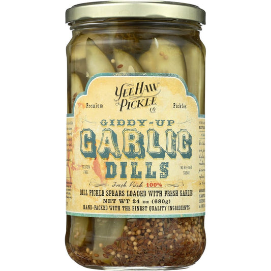 YEE HAW PICKLE COMPANY: Giddy Up Garlic Dills 24 oz (Pack of 4) - Food - Yee Haw Pickle Company