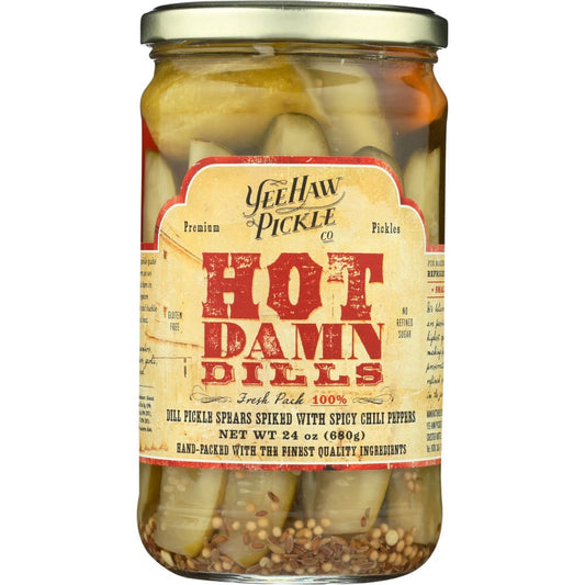YEE HAW PICKLE COMPANY: Hot Damn Dills 24 oz (Pack of 4) - Food - Yee Haw Pickle Company