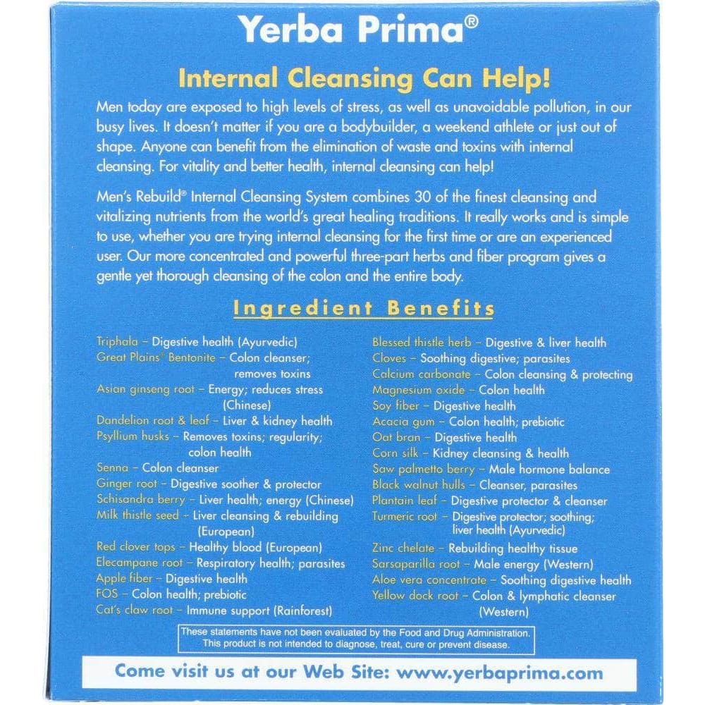 YERBA PRIMA Yerba Prima Mens Rebuild Internal Cleansing System, 1 Kt