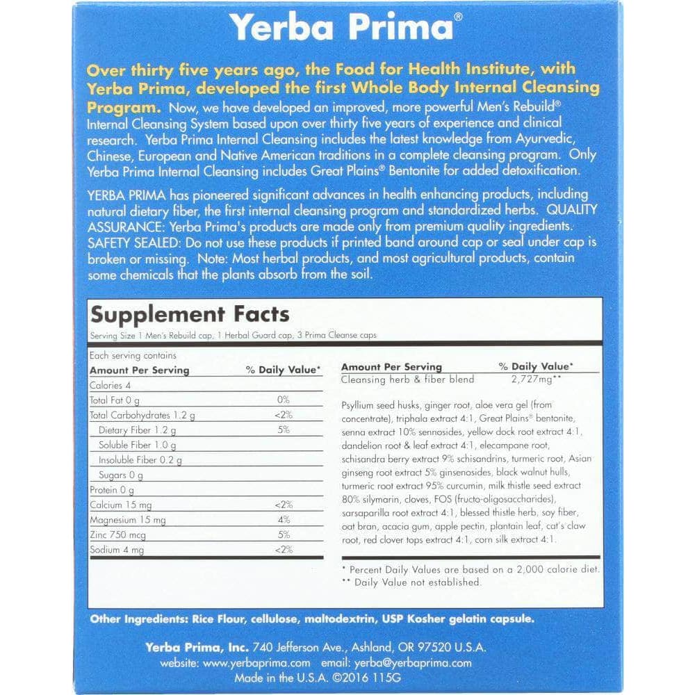 YERBA PRIMA Yerba Prima Mens Rebuild Internal Cleansing System, 1 Kt