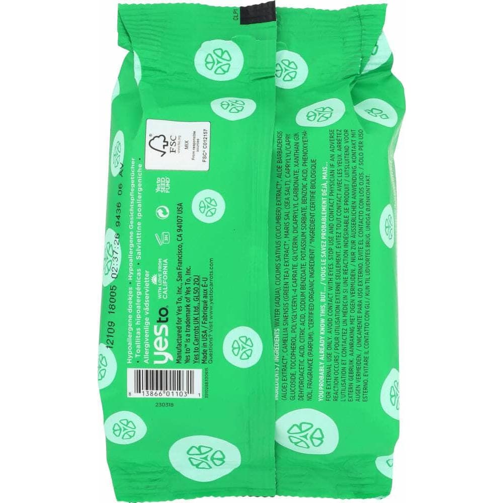 Yes To Yes To Cucumbers Facial Towelettes Natural Glow, 30 pc