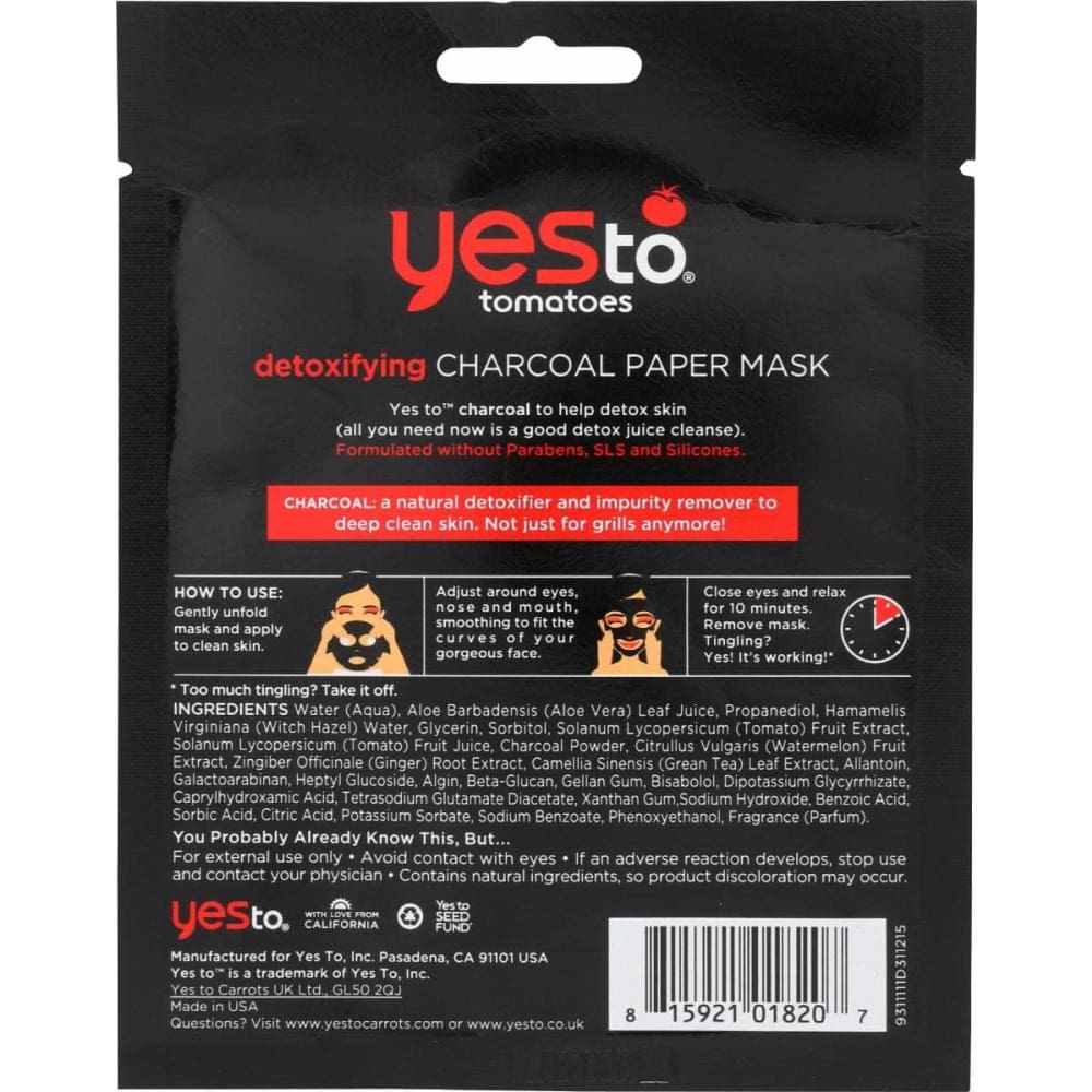 YES TO Beauty & Body Care > Skin Care > Facial Masks YES TO: Paper Mask Charcoal, 0.67 fo