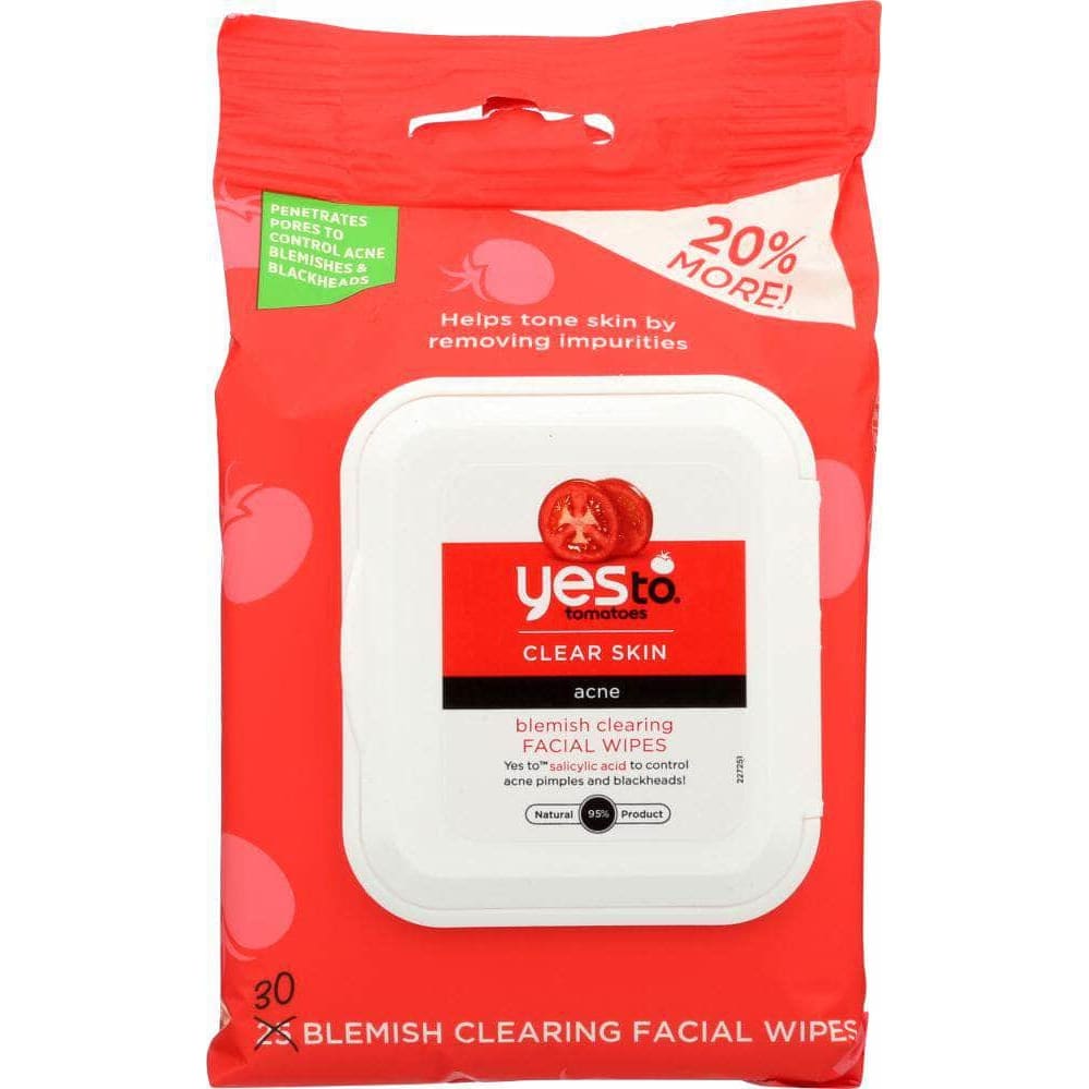 Yes To Yes To Tomatoes Clear Skin Blemish Facial Wipes for Acne, 30 pc