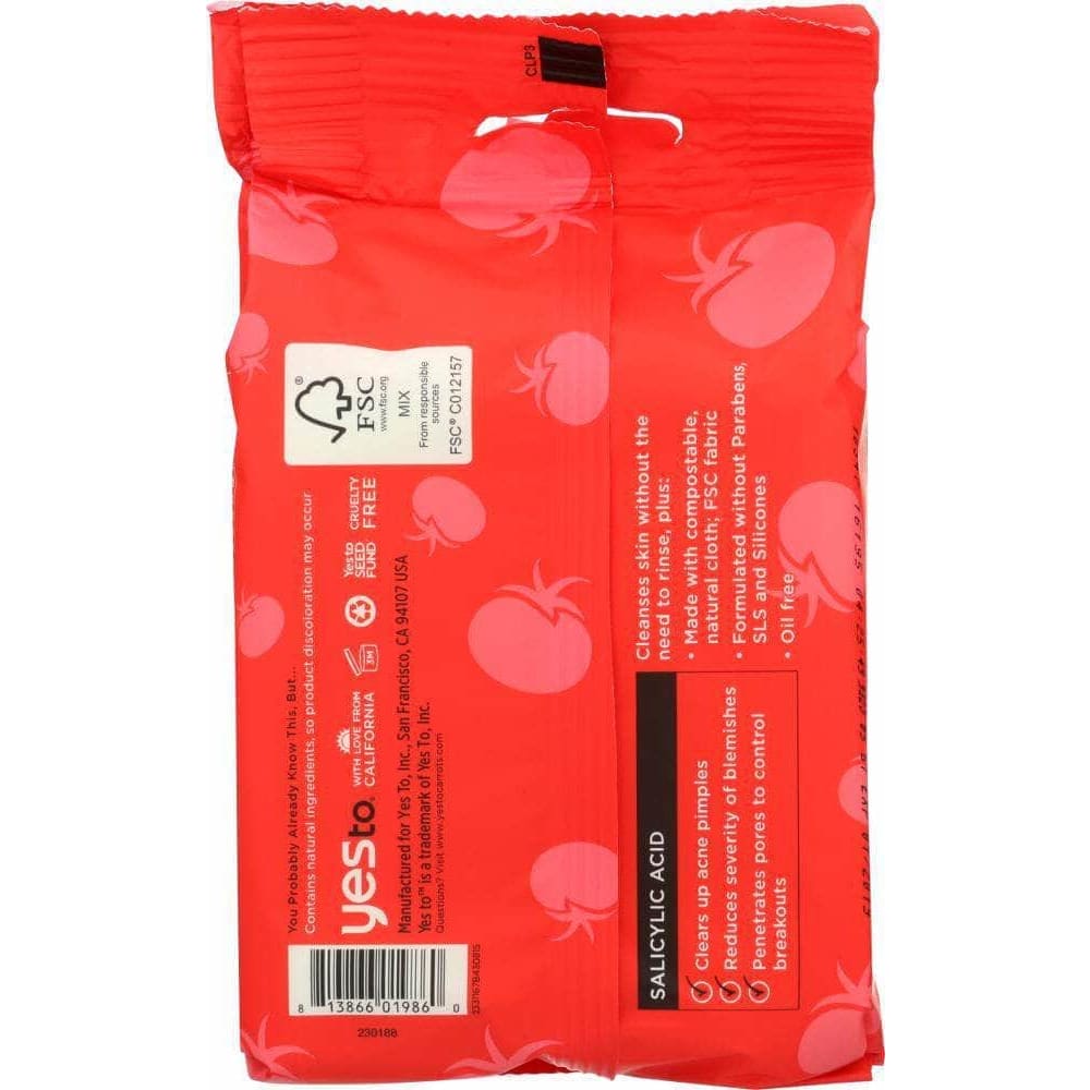 Yes To Yes To Tomatoes Clear Skin Blemish Facial Wipes for Acne, 30 pc