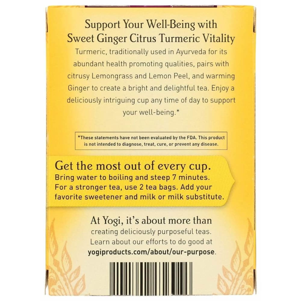 YOGI TEAS Yogi Teas Sweet Ginger Citrus Tea Organic, 16 Bg