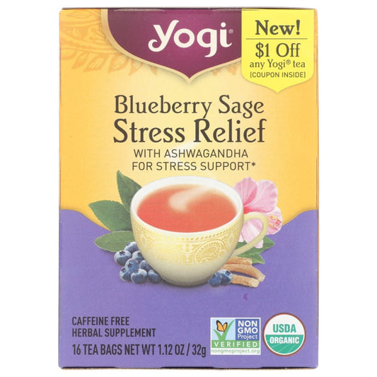 YOGI TEAS: Tea Blbrry Sge Strss Rlf 16 bg (Pack of 5) - Grocery > Beverages > Coffee Tea & Hot Cocoa - YOGI TEAS