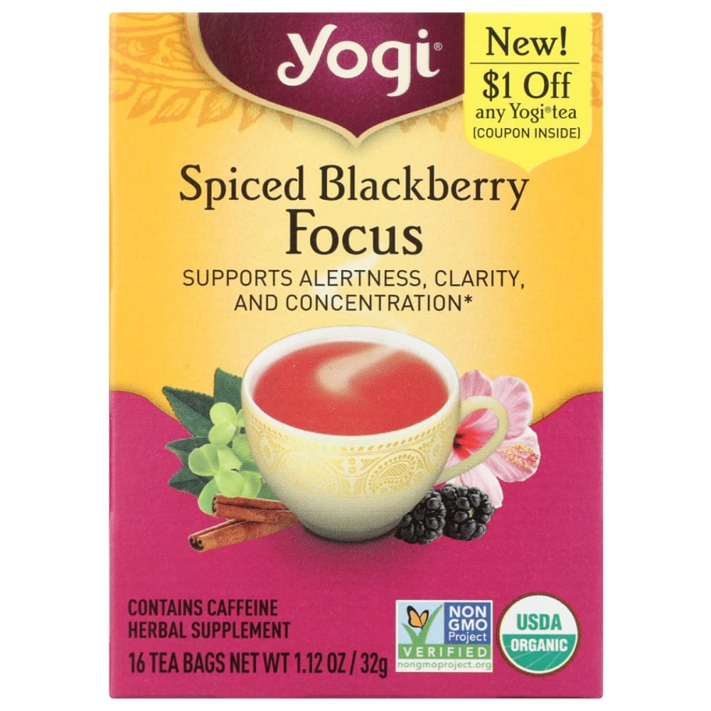 YOGI TEAS: Tea Spcd Blkbry Focus Org 16 bg (Pack of 5) - Beverages > Coffee Tea & Hot Cocoa - YOGI TEAS