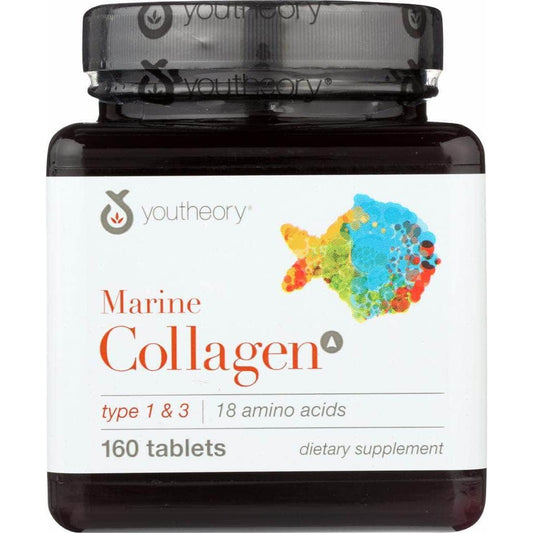 YOUTHEORY Youtheory Marine Collagen Advanced Formula Type 1 & 3, 160 Tablets