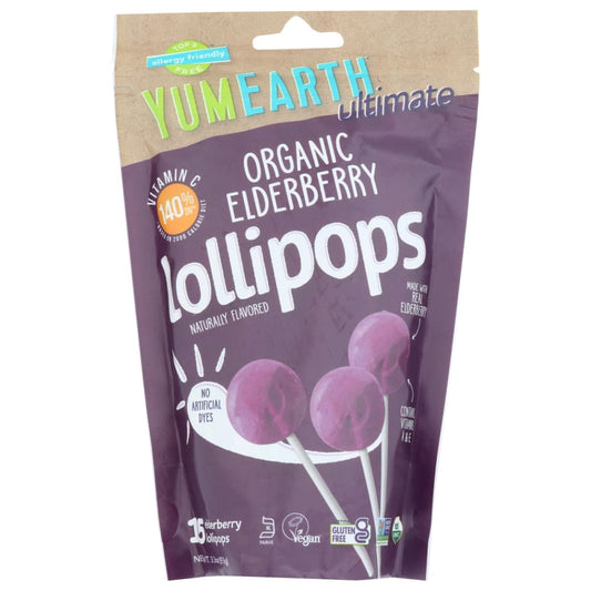 YUMEARTH: Organic Elderberry Lollipops 3.3 oz (Pack of 4) - Grocery > Chocolate Desserts and Sweets > Candy - YUMEARTH